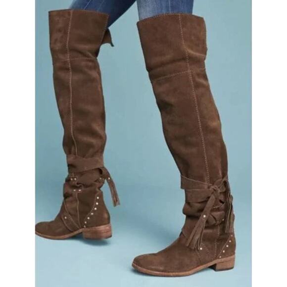 See By Chloe Dasha Boots Over the Knee Brown Suede Studded 36.5 / 6.5 - Picture 1 of 11